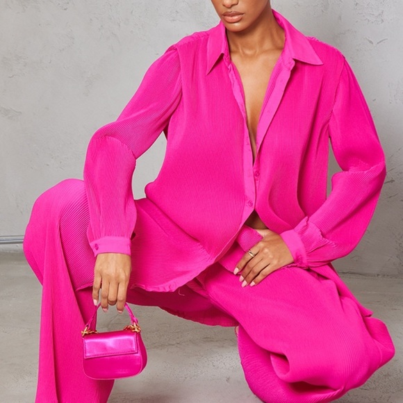 PLT pink button up oversized - Picture 1 of 4